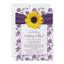Sunflower Purple Damask Bridal Shower Invitation