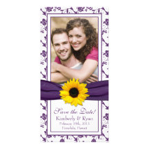 Sunflower Purple Floral Ribbon Wedding Save Date Photo Greeting Card