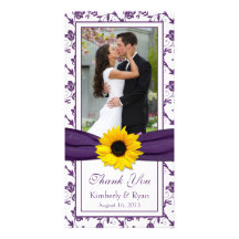 Sunflower Purple Floral Ribbon Wedding Thank You Photo Card Template