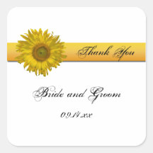 Sunflower Ribbon Wedding Thank You Stickers