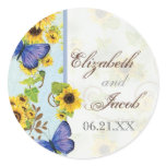 Sunflower Swirl Floral Frame Blue Butterfly Invite Sticker