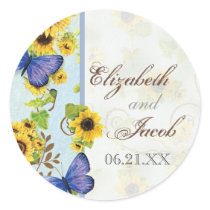 Sunflower Swirl Floral Frame Blue Butterfly Invite Sticker