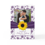 Sunflower Violet Damask Wedding Thank You Card
