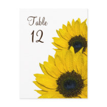 Sunflower Wedding Table Number Card