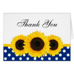 Sunflower White and Blue Polka Dot Thank You Greeting Cards