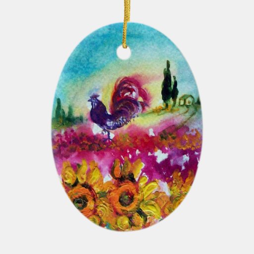 SUNFLOWERS AND BLACK ROOSTER ORNAMENT