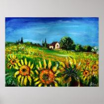 SUNFLOWERS AND COUNTRYSIDE IN TUSCANY,colossal Posters