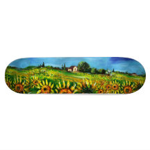SUNFLOWERS AND COUNTRYSIDE IN TUSCANY, green Skate Deck