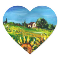 SUNFLOWERS AND COUNTRYSIDE IN TUSCANY,heart Sticker