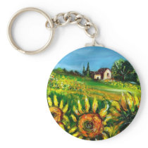 SUNFLOWERS AND COUNTRYSIDE IN TUSCANY KEYCHAINS