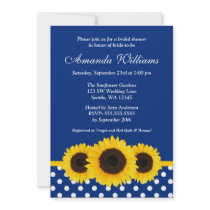 Sunflowers Blue and White Polka Dot Bridal Shower Personalized Invites