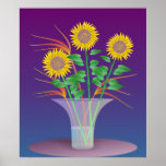Sunflowers In a Glass Vase Poster