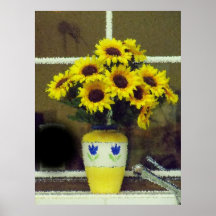 Sunflowers on the window sill poster