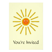 Sunny Summer Sun. Yellow on Cream. Personalized Invitations