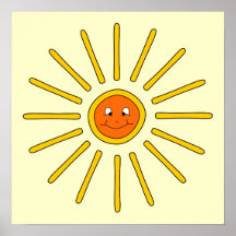 Sunny Summer Sun. Yellow on Cream. Poster