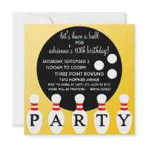 Sunny Yellow Pin Party Bowling Birthday Party Personalized Invite