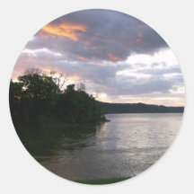 Sunrise Over River at Point Park Round Stickers