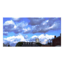 sunrise over town picture card