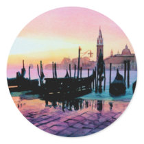 "Sunrise St. Mark's" Gondola Watercolor Round Sticker