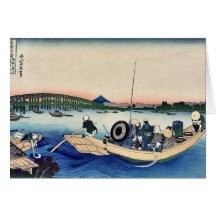 Sunset across the bridge by Katsushika,Hokusai Cards