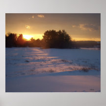 Sunset across the field posters