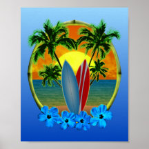 Sunset And Surfboards Print