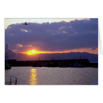 Sunset approach over Crete Harbour Greeting Card