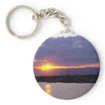Sunset approach over Crete Harbour Keychain