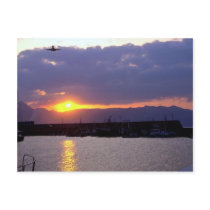 Sunset approach over Crete Harbour Postcard