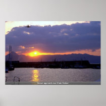Sunset approach over Crete Harbour Posters