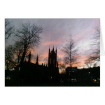 Sunset Behind Chuch and Tree Silhouettes Greeting Cards