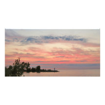 Sunset Behind Clouds by the Lake Custom Photo Card