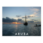 Sunset & Boat in Aruba Post Card
