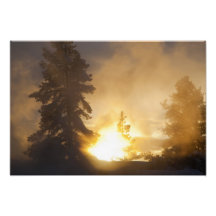 Sunset colours the steam above Leather Pool in Photographic Print