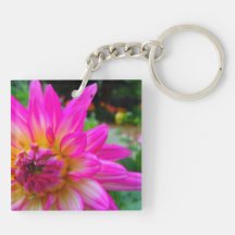 Sunset Dahlia Square Acrylic Key Chain