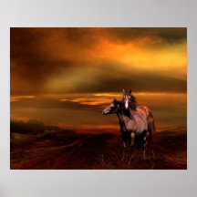 Sunset horses print