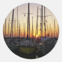 Sunset In A Marina Round Stickers