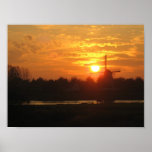 Sunset in Holland with Dutch Windmill Photo Poster posters
