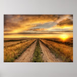Sunset on a country road posters