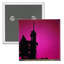 Sunset over launch pad with shuttle, Kennedy Space Pinback Button