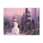 Sunset Snowman in the Winter Mountains postcards