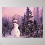 Sunset Snowman in the Winter Mountains posters