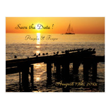 sunset wedding - seagulls save the date post cards