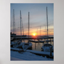 Sunset Yachts in Snow Photo Poster Print