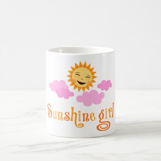 Sunshine girl coffee mug with happy sun cartoon
