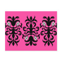 Super cute gothic skull damask post card