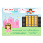 Super Hero and Princess Twins Joint Birthday Party Invitation