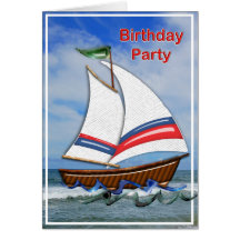 Super Sailboat on the High Sea Birthday Invitation Card