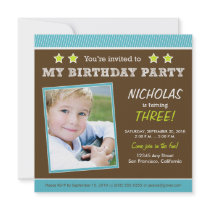 Super Star! Boy's Aqua Birthday Party Invitation