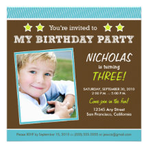Super Star! Boy's Aqua Birthday Party Invitation